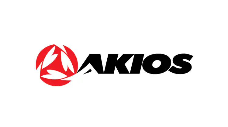 Akios logo with red circular design.