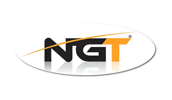 NGT logo with black and orange letters